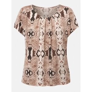 Worthington Brown Tan Mobwife Petite XL Animal Print Short Sleeve Stretch Blouse